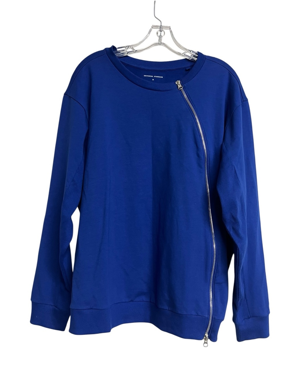 Universal Standard Meridien Zip Crewneck Sweatshirt Royal Blue Comfy Athleisure